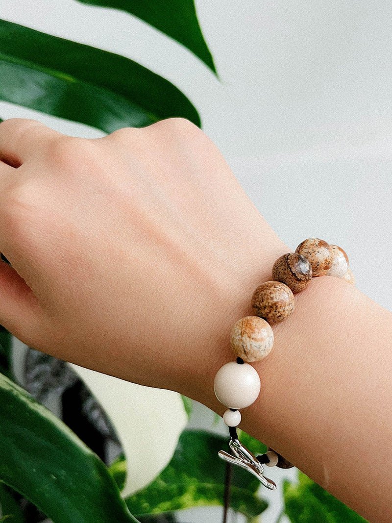 Natural Picture Jasper & White Fossil Bracelet - floysun