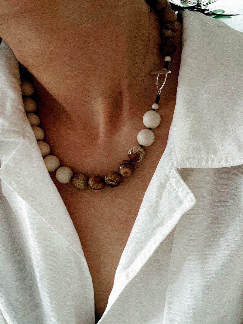 Natural Picture Jasper & White Fossil Necklace - floysun
