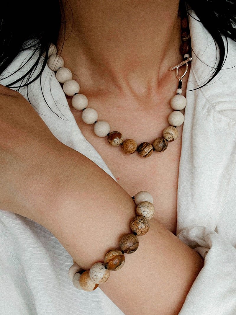 Natural Picture Jasper & White Fossil Necklace - floysun
