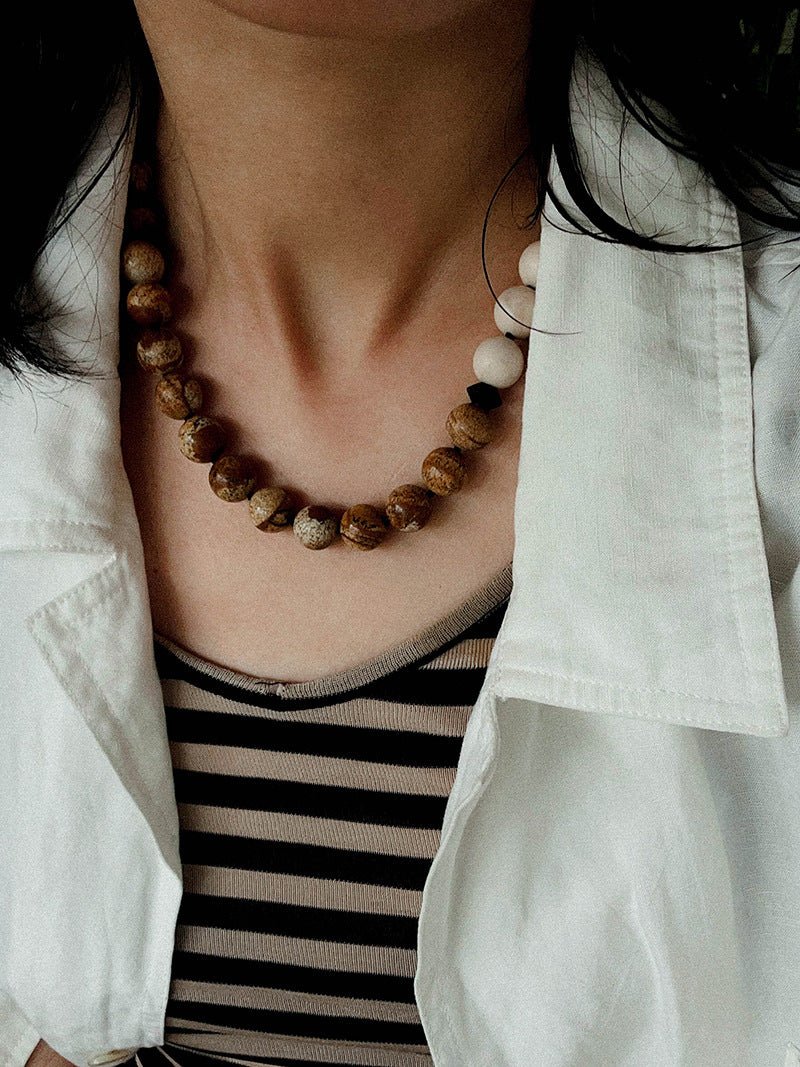 Natural Picture Jasper & White Fossil Necklace - floysun
