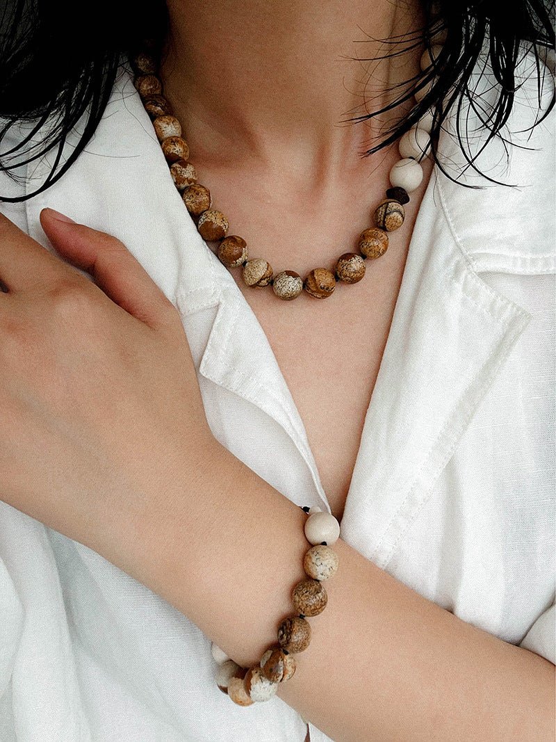 Natural Picture Jasper & White Fossil Necklace - floysun