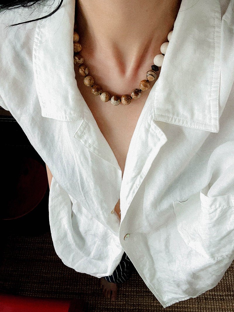 Natural Picture Jasper & White Fossil Necklace - floysun
