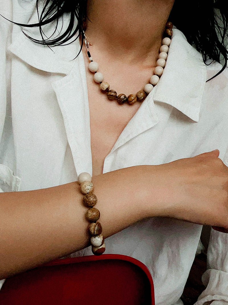 Natural Picture Jasper & White Fossil Necklace - floysun