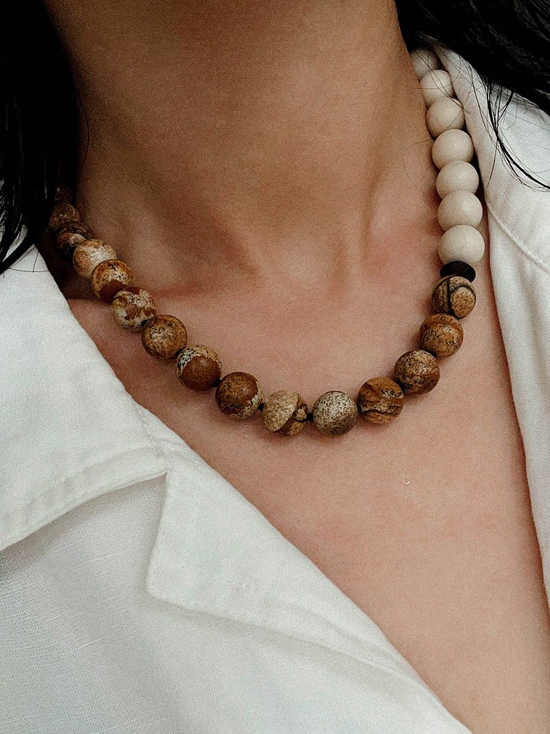 Natural Picture Jasper & White Fossil Necklace - floysun