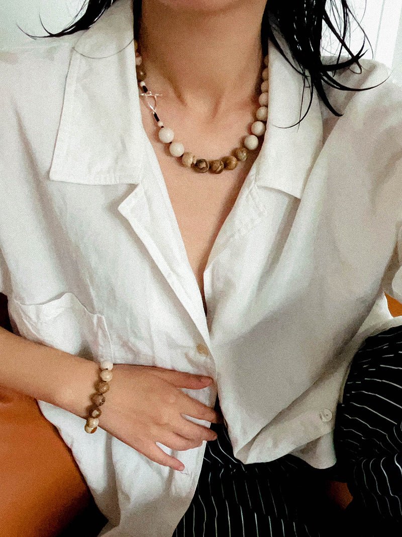 Natural Picture Jasper & White Fossil Necklace - floysun