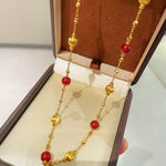 Natural Red Agate & Brushed Gold Beaded Starry Sky Necklace - floysun