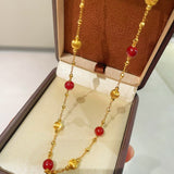 Natural Red Agate & Brushed Gold Beaded Starry Sky Necklace - floysun