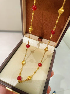 Natural Red Agate & Brushed Gold Beaded Starry Sky Necklace - floysun