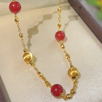 Natural Red Agate & Brushed Gold Beaded Starry Sky Necklace - floysun