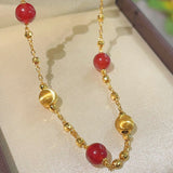 Natural Red Agate & Brushed Gold Beaded Starry Sky Necklace - floysun
