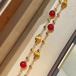 Natural Red Agate & Brushed Gold Beaded Starry Sky Necklace - floysun