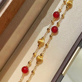 Natural Red Agate & Brushed Gold Beaded Starry Sky Necklace - floysun