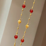 Natural Red Agate & Brushed Gold Beaded Starry Sky Necklace - floysun