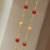 Natural Red Agate & Brushed Gold Beaded Starry Sky Necklace - floysun