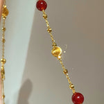 Natural Red Agate & Brushed Gold Beaded Starry Sky Necklace - floysun