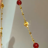 Natural Red Agate & Brushed Gold Beaded Starry Sky Necklace - floysun