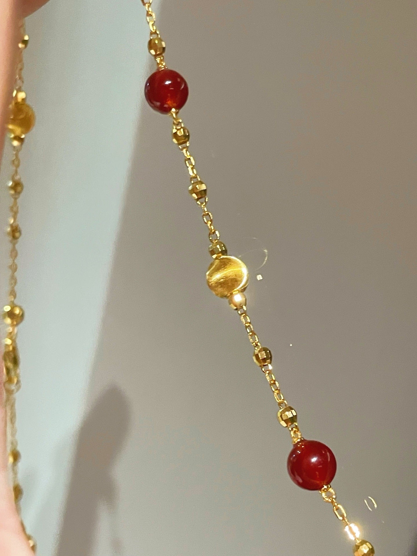 Natural Red Agate & Brushed Gold Beaded Starry Sky Necklace - floysun