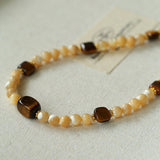 Natural Shell & Tiger Eye Stone Necklace – Earthy Boho Chic - floysun