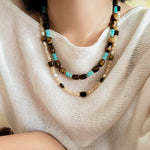 Natural Shell & Tiger Eye Stone Necklace – Earthy Boho Chic - floysun