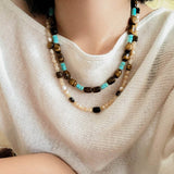 Natural Shell & Tiger Eye Stone Necklace – Earthy Boho Chic - floysun