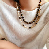 Natural Shell & Tiger Eye Stone Necklace – Earthy Boho Chic - floysun
