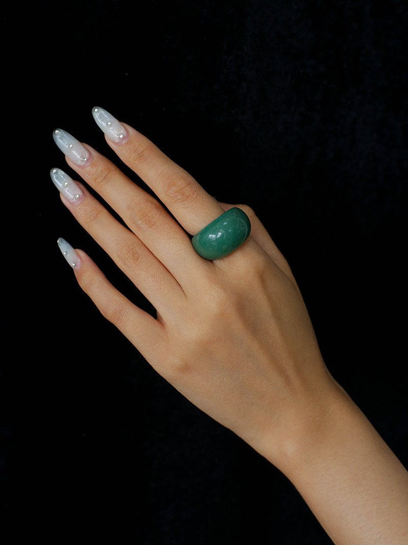 Natural Stone Balloon Ring - Green Jade - floysun