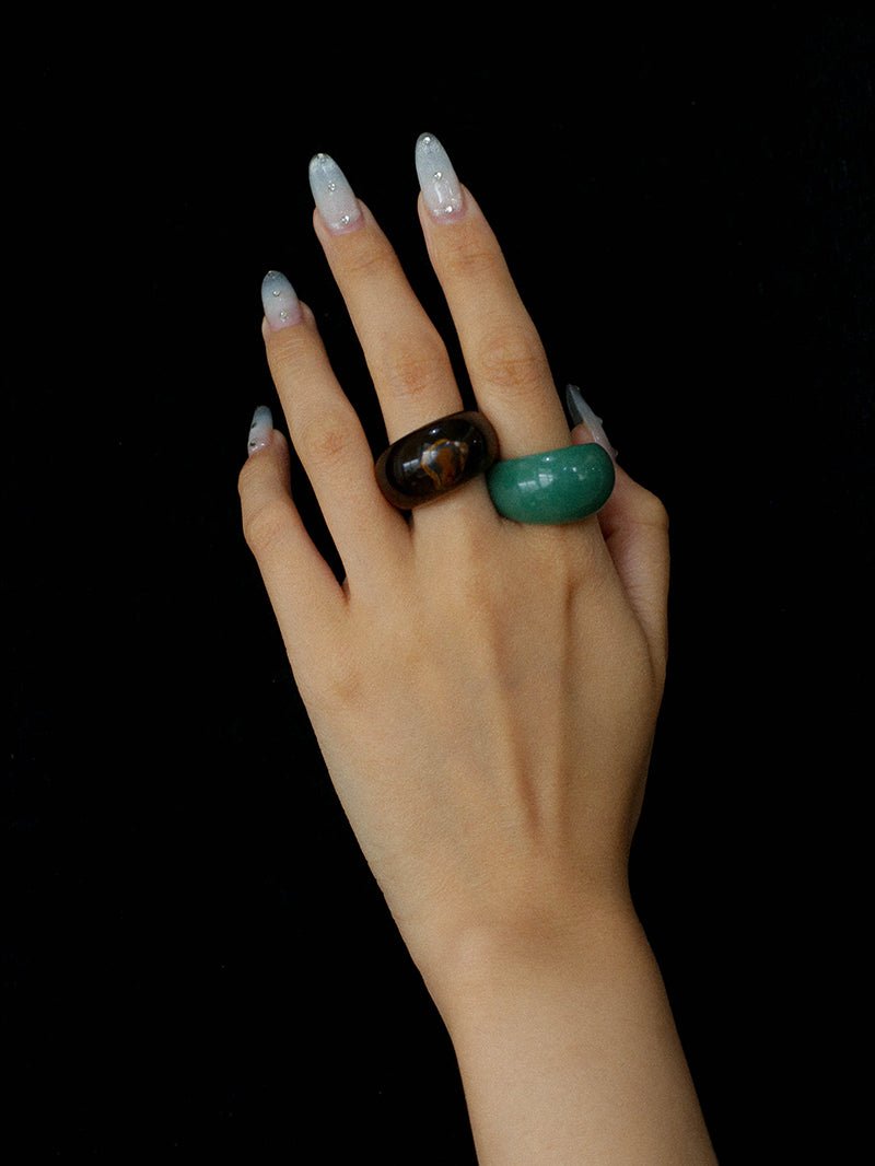 Natural Stone Balloon Ring - Green Jade - floysun