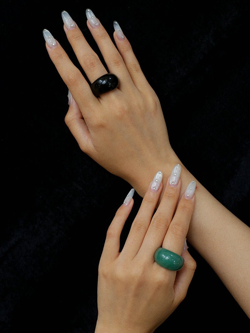 Natural Stone Balloon Ring - Green Jade - floysun