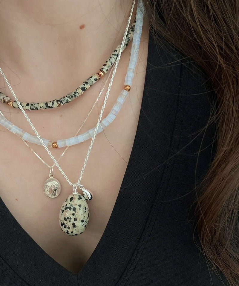 Natural Stone Egg Pendants Necklaces - Spotted Stone - floysun