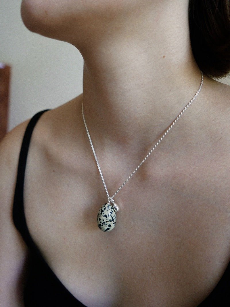 Natural Stone Egg Pendants Necklaces - Spotted Stone - floysun