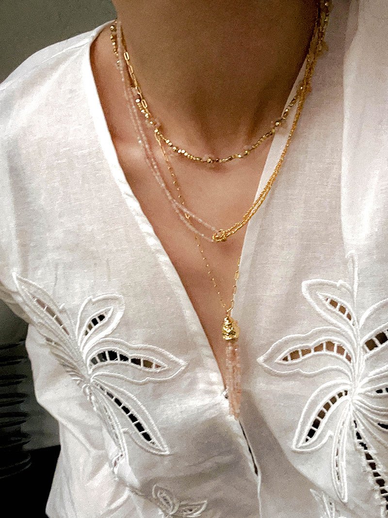 Natural Stone Tassel Necklace – Pearl, Sunstone, Australian Jade, Garnet, Moss Agate - floysun
