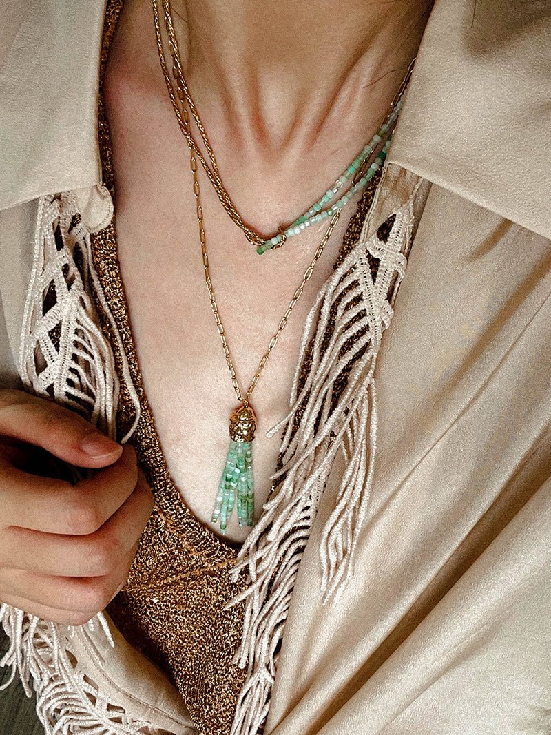 Natural Stone Tassel Necklace – Pearl, Sunstone, Australian Jade, Garnet, Moss Agate - floysun