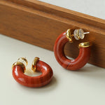 Natural Tiger’s Eye & Red Stone Hoop Earrings - floysun