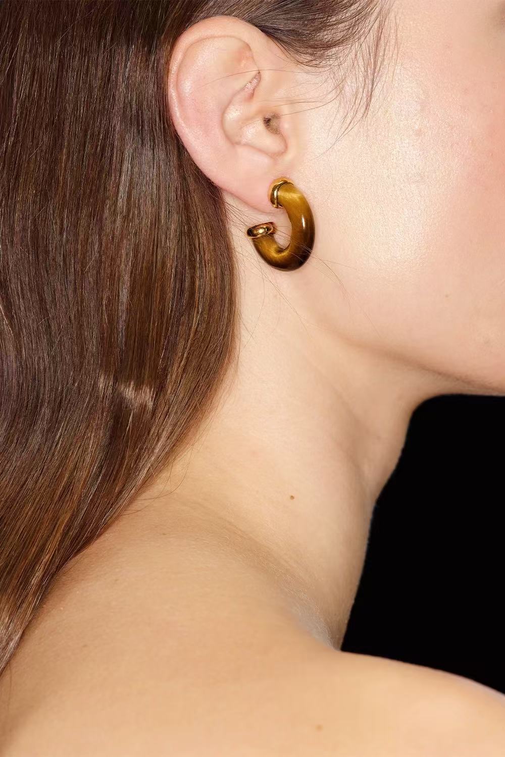 Natural Tiger’s Eye & Red Stone Hoop Earrings - floysun