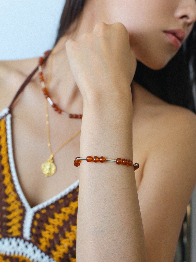 Nature's Whisper Gemstone Beaded Necklace with Red Garnet - floysun