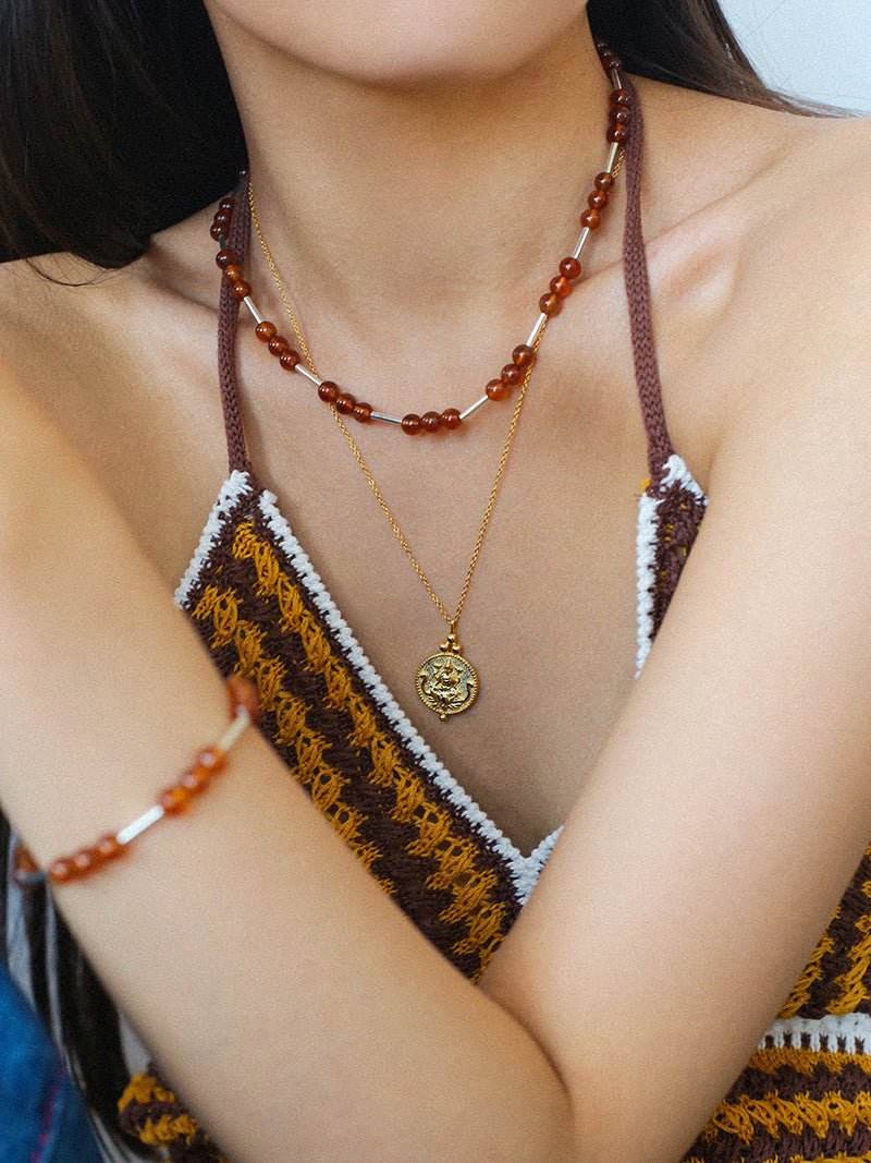 Nature's Whisper Gemstone Beaded Necklace with Red Garnet - floysun