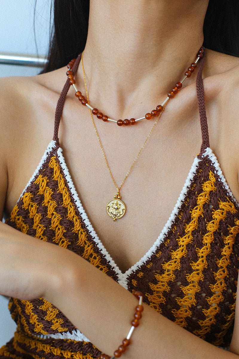 Nature's Whisper Gemstone Beaded Necklace with Red Garnet - floysun