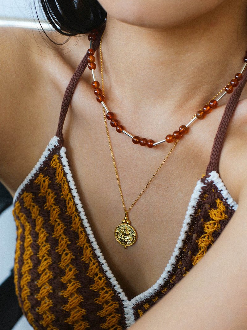 Nature's Whisper Gemstone Beaded Necklace with Red Garnet - floysun