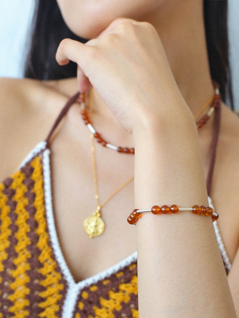 Nature's Whisper Gemstone Beaded Necklace with Red Garnet - floysun
