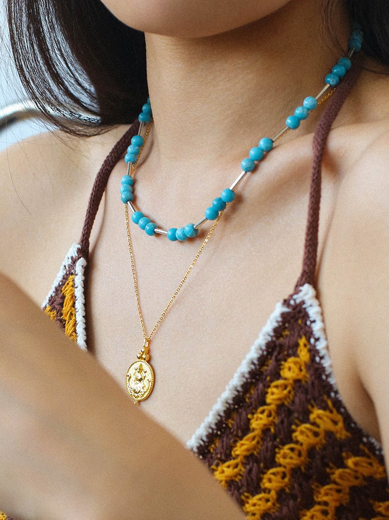 Nature's Whisper Gemstone Beaded Necklace with Sky Blue Amazonite - floysun