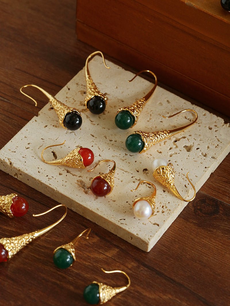 Niche Drop - shaped Agate Texture Ear Hook Earrings - floysun