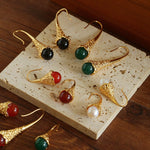 Niche Drop - shaped Agate Texture Ear Hook Earrings - floysun