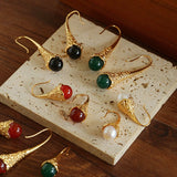 Niche Drop - shaped Agate Texture Ear Hook Earrings - floysun