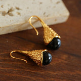 Niche Drop - shaped Agate Texture Ear Hook Earrings - floysun