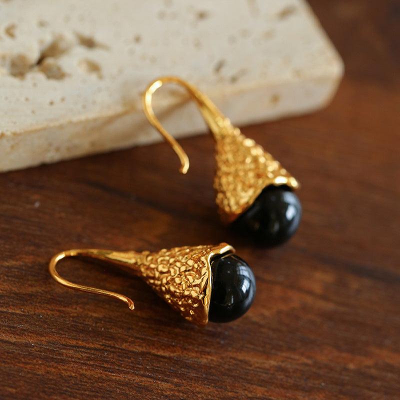 Niche Drop - shaped Agate Texture Ear Hook Earrings - floysun