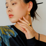 Niche Drop - shaped Agate Texture Ear Hook Earrings - floysun
