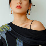 Niche Drop - shaped Agate Texture Ear Hook Earrings - floysun