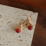 Niche Drop - shaped Agate Texture Ear Hook Earrings - floysun