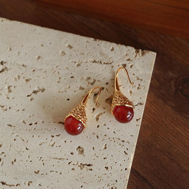 Niche Drop - shaped Agate Texture Ear Hook Earrings - floysun
