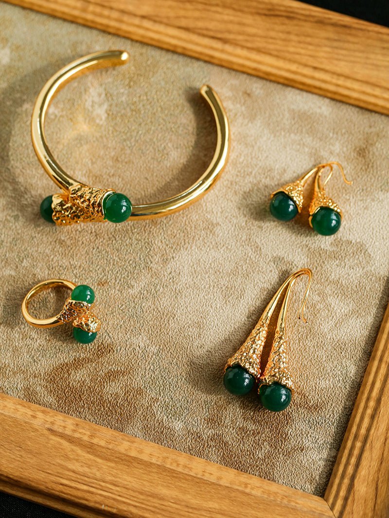 Niche Drop - shaped Agate Texture Ear Hook Earrings - floysun
